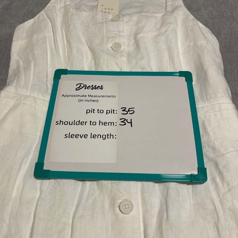 NWT A New Day Small White Linen‎ Button Front Square Neck Tank Dress Resort Wear - Picture 5 of 7
